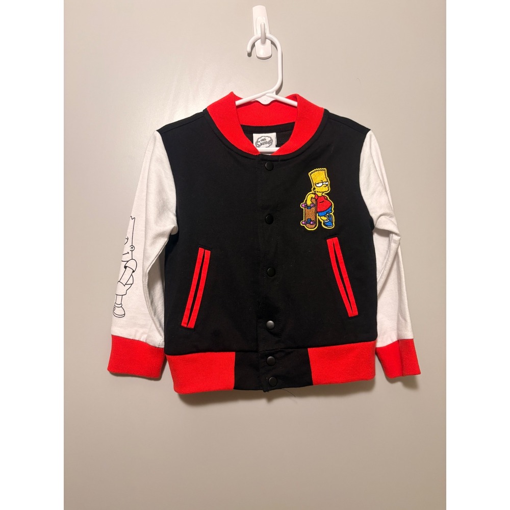 Fashion Nova x The Simpsons Kids Bart Simpson Varsity Jacket Black Red NEW